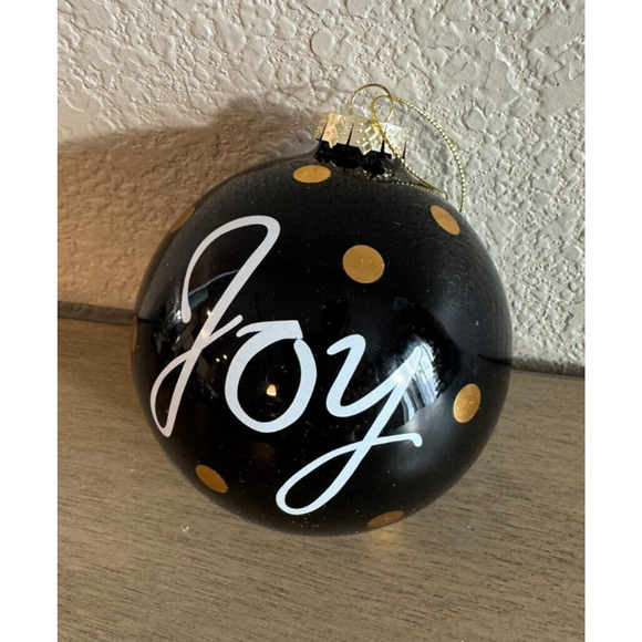 Robert Stanley Black Dot JOY Glass Ornament Christmas‎ 4” - Picture 1 of 3